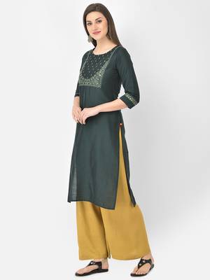 Span Green Embroidered Straight Kurta 3