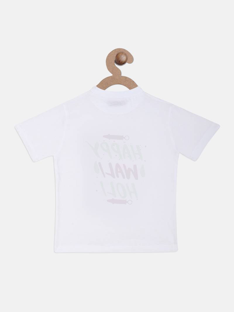 White Printed Cotton Boys Tshirts