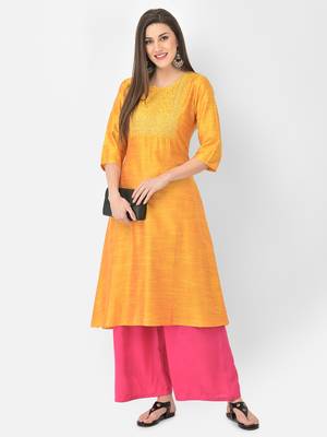 Span Yellow Embroidered A-Line Kurta 1