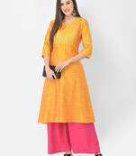 Span Yellow Embroidered A-Line Kurta