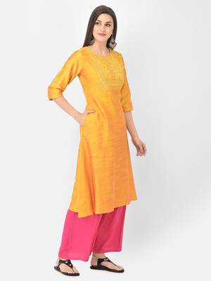 Span Yellow Embroidered A-Line Kurta 2