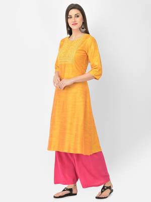 Span Yellow Embroidered A-Line Kurta 3