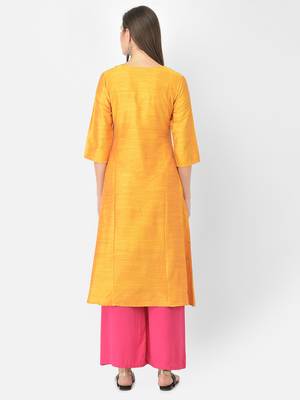 Span Yellow Embroidered A-Line Kurta 4