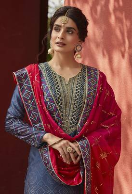 Blue resham embroidery satin salwar 2