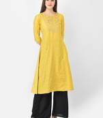 Span Yellow Embroidered A-line Kurta