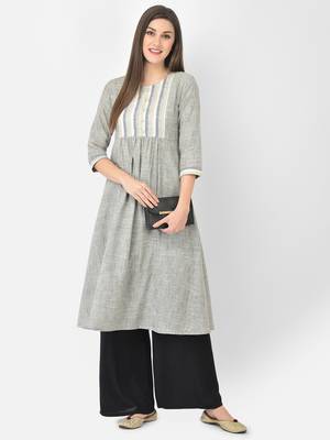 Span Grey Solid A-Line Kurta 1