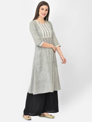 Span Grey Solid A-Line Kurta 2