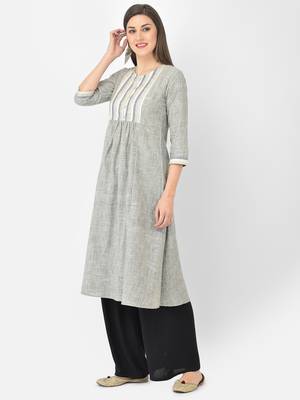Span Grey Solid A-Line Kurta 3