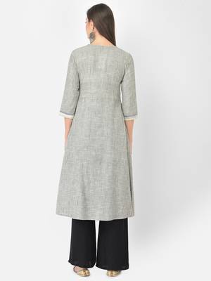 Span Grey Solid A-Line Kurta 4