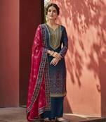 Blue resham embroidery satin salwar