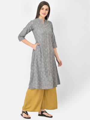 Span Grey Printed A-Line Kurta 2