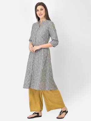 Span Grey Printed A-Line Kurta 3