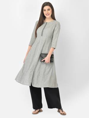 Span Grey Embroidered A-Line Kurta 1