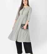Span Grey Embroidered A-Line Kurta