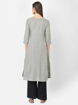 Span Grey Embroidered A-Line Kurta 4