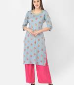 Span Grey Embroidered Straight Kurta