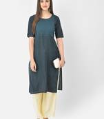 Span Blue Embroidered Straight Kurta