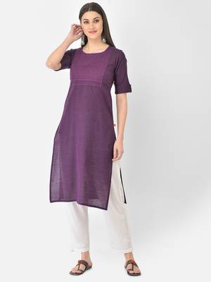 Span Purple Embroidered Straight Kurta 1
