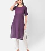 Span Purple Embroidered Straight Kurta