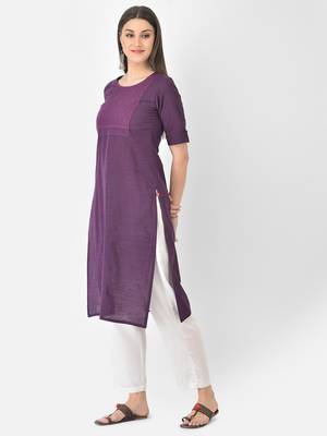 Span Purple Embroidered Straight Kurta 3