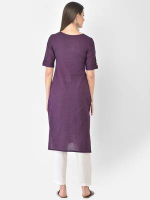 Span Purple Embroidered Straight Kurta 4