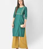 Span Green Embroidered Straight Kurta