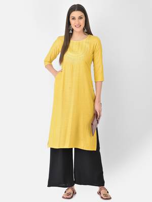 Span Yellow Embroidered Straight Kurta 1