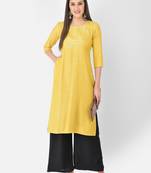 Span Yellow Embroidered Straight Kurta