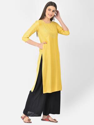 Span Yellow Embroidered Straight Kurta 2