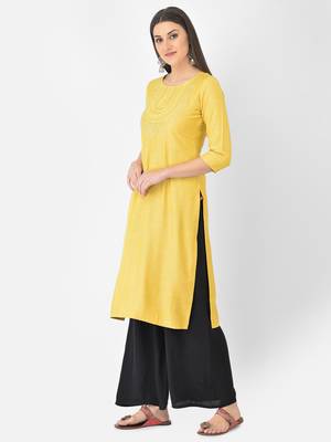 Span Yellow Embroidered Straight Kurta 3