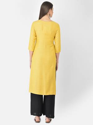 Span Yellow Embroidered Straight Kurta 4