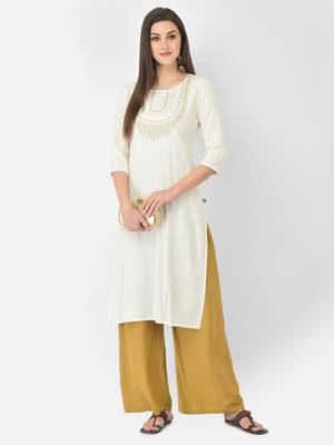 Span White Embroidered Straight Kurta 1