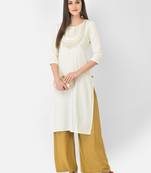 Span White Embroidered Straight Kurta