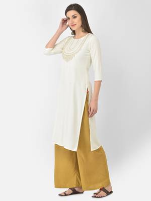Span White Embroidered Straight Kurta 3