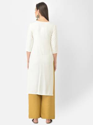 Span White Embroidered Straight Kurta 4
