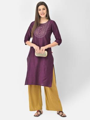 Span Purple Embroidered Straight Kurta 1