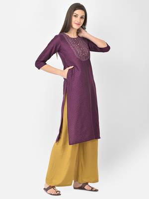 Span Purple Embroidered Straight Kurta 2