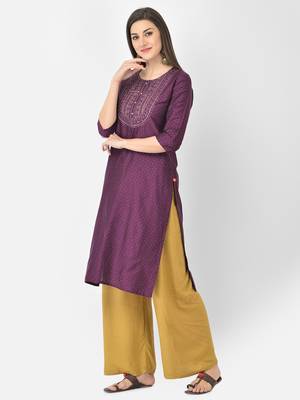 Span Purple Embroidered Straight Kurta 3