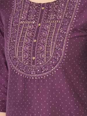 Span Purple Embroidered Straight Kurta 5