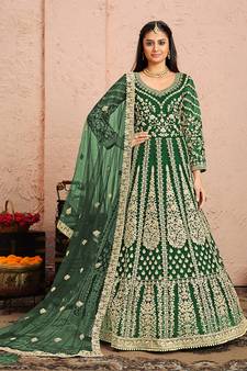 Green embroidered net salwar