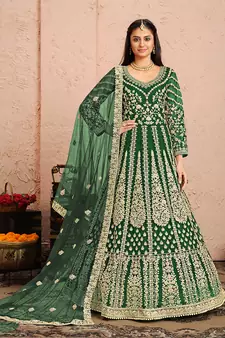 Green embroidered net salwar
