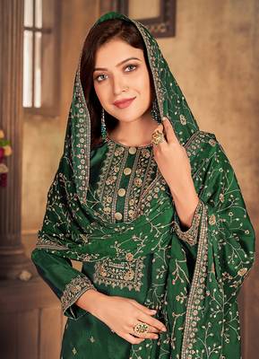 Dark-green resham embroidery viscose salwar 2