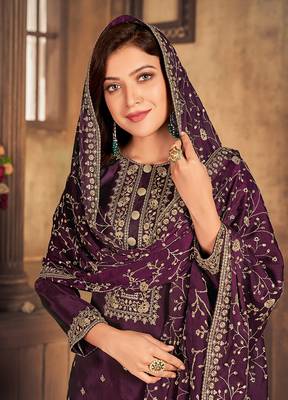 Dark-wine resham embroidery viscose salwar 2