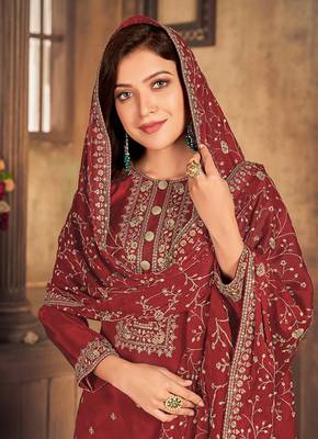 Dark-red resham embroidery viscose salwar 2