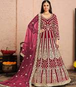 Magenta embroidered net salwar