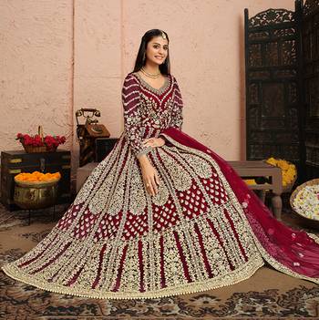 Magenta embroidered net salwar kameez 2