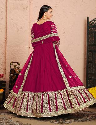 Magenta embroidered net salwar kameez 3