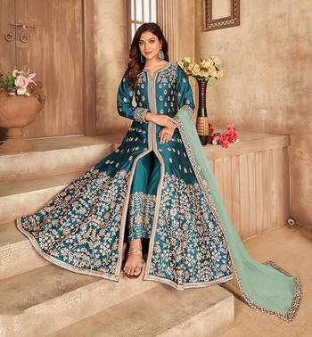 Teal embroidered art silk salwar 1