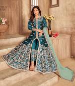 Teal embroidered art silk salwar