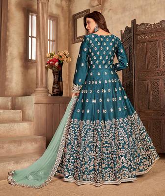 Teal embroidered art silk salwar 3